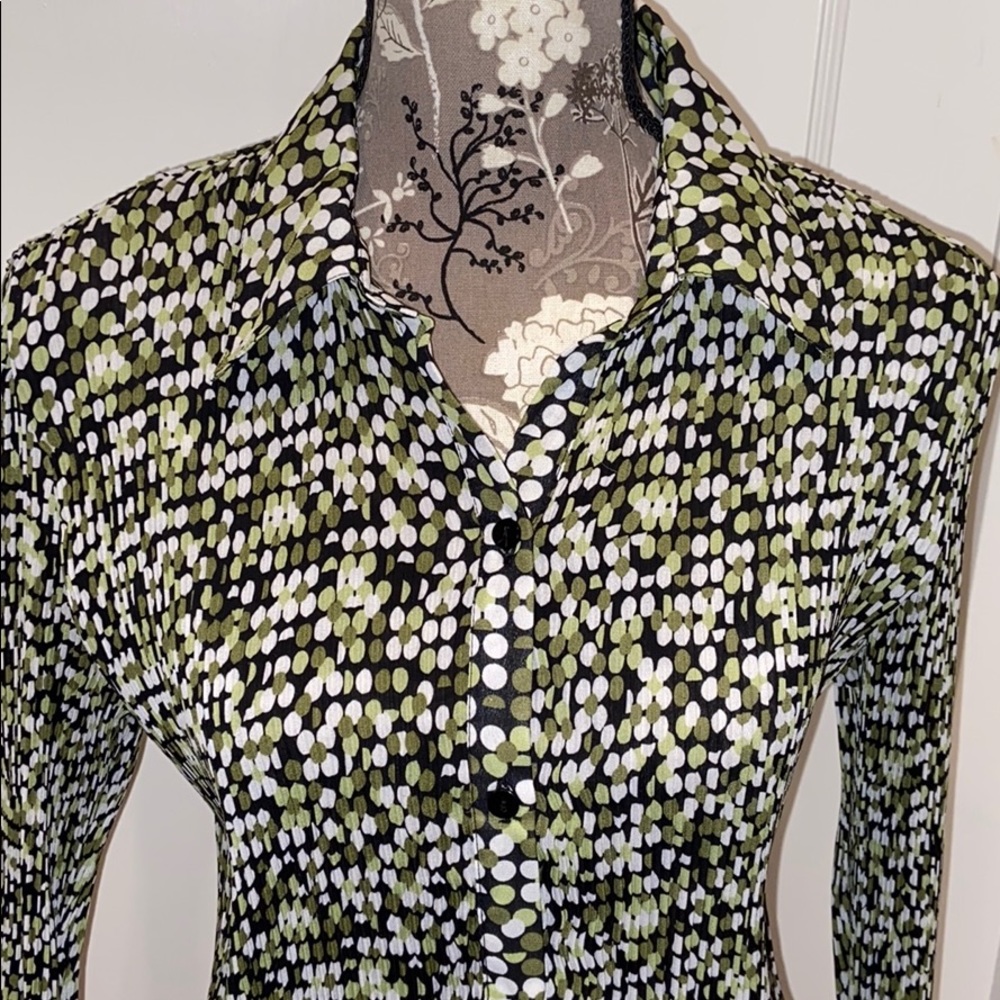 Essentials Green Polka Dot Button Down Shirt - image 2